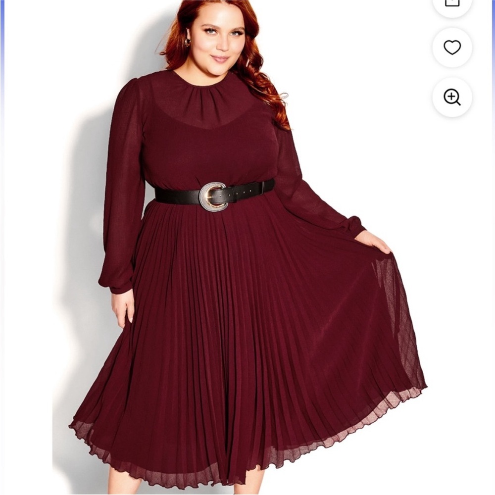 City Chic Love pleat dress Deep Burgundy wine Midi xxl 24 - Picture 3 of 11